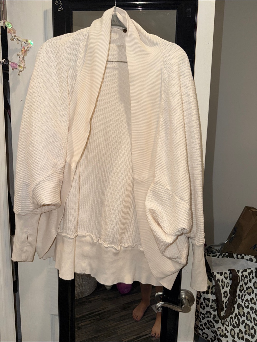 NWOT Free People One Deva Open Front Waffle Knit cocoon Cardigan XS/S COTTON